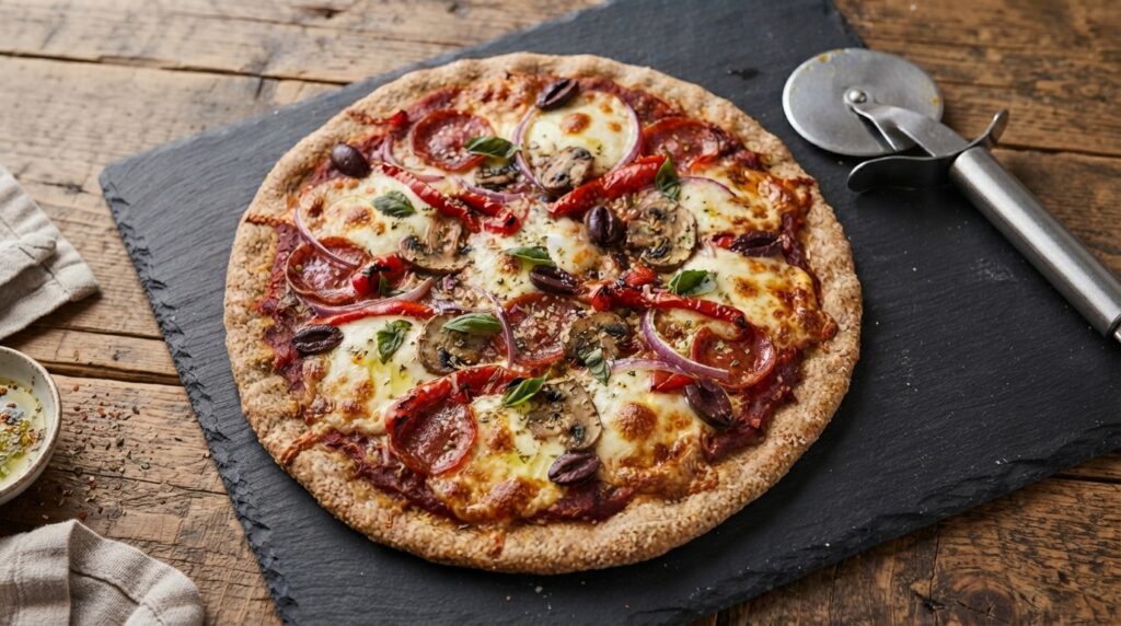 pizza pepperoni hecha con una base de pizza integral